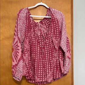 Free People Floral Bohemian Blouse - Red/Pink